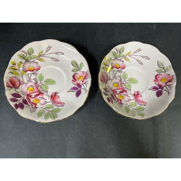 VTG Royal Albert Flower‎ Of The Month - Dog Rose - Bone China Saucer 2pc - Picture 1 of 9